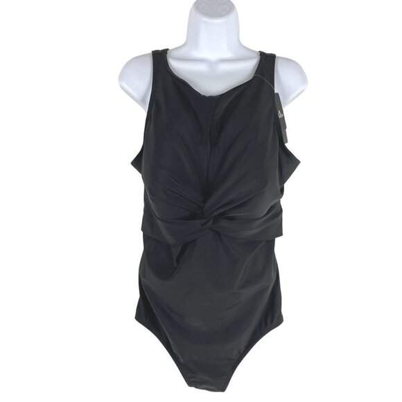 Ulla Popken One Piece‎ Swimsuit Size 18 Black Solid Keyhole NWT SW-1826 - Picture 1 of 12